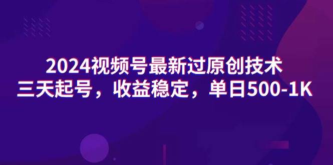 2024视频号最新过原创技术，三天起号，收益稳定，单日500-1K-蔚县浩瑞城网络工作室