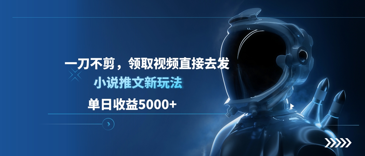 单日收益5000+，小说推文新玩法，一刀不剪，领取视频直接去发-蔚县浩瑞城网络工作室