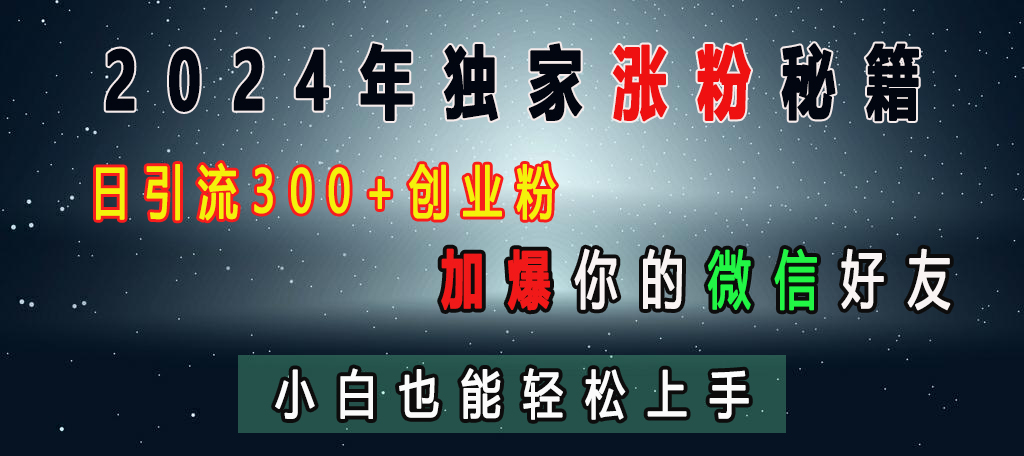 2024年独家涨粉秘籍，日引流300+创业粉，加爆你的微信好友，小白也能轻松上手-蔚县浩瑞城网络工作室