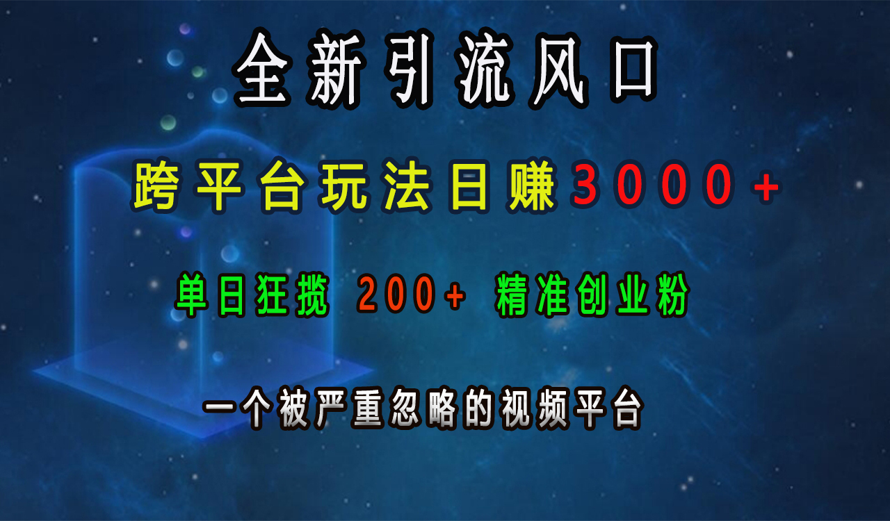 全新引流风口，跨平台玩法日赚3000+，单日狂揽200+精准创业粉，一个被严重忽略的视频平台-蔚县浩瑞城网络工作室